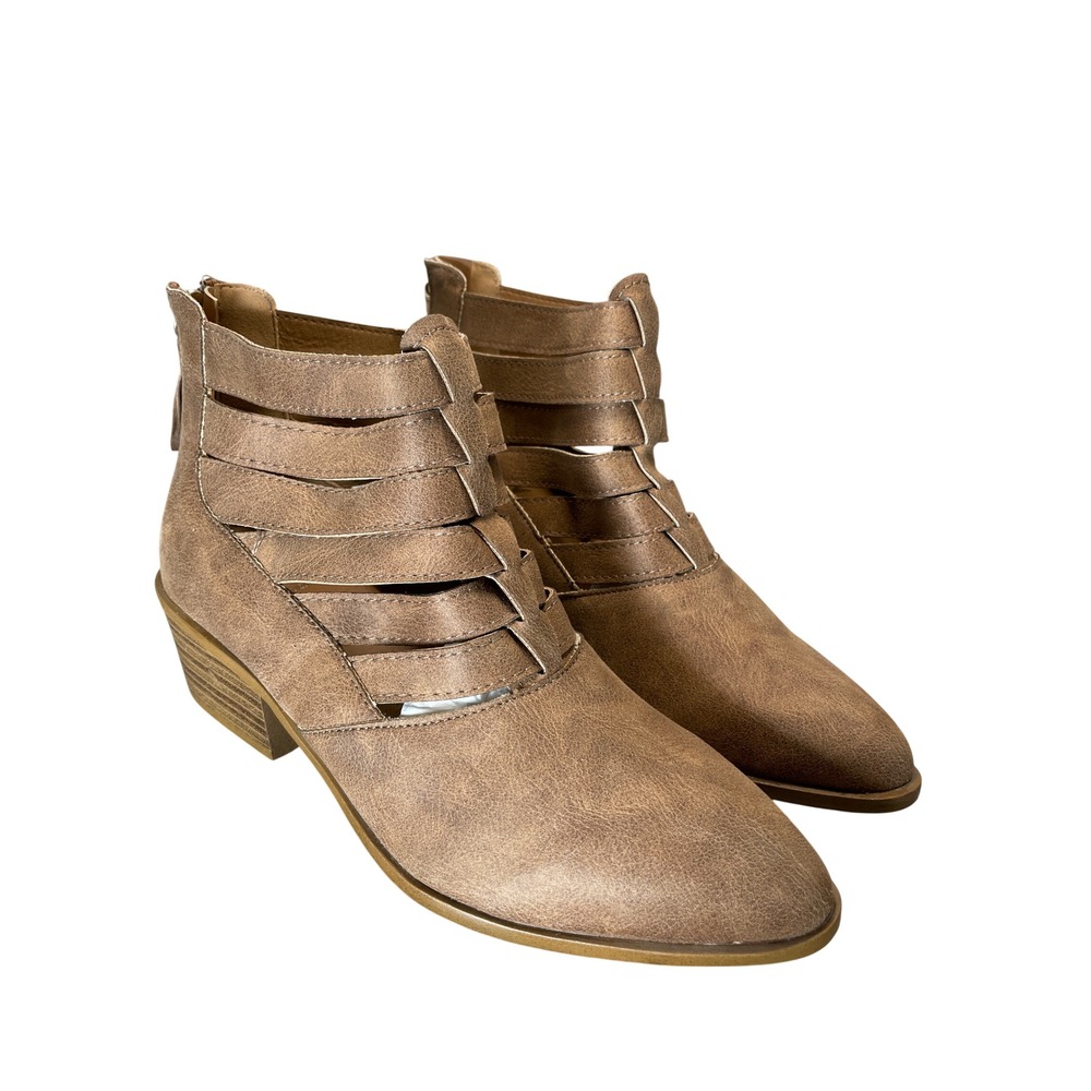 Fergalicious by Fergie Tan Brown Caged Cutout Tassel Ankle Booties Size 6.5